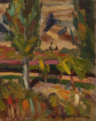 Rider in Cuenca, Spain — Oil painting, Fiberboard, 19.00×24.00cm — Theodoros Markellos